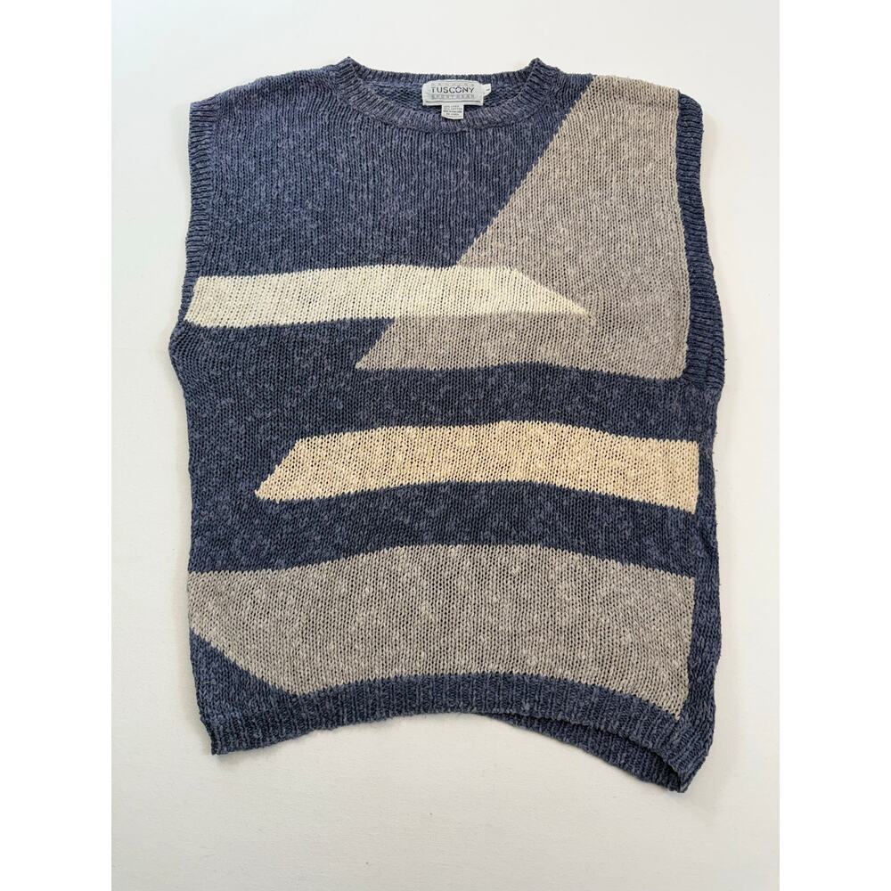 Vintage‎ 90s Tuscony Sportwear Purple Linen Cotton Blend Sweater Vest Size Large